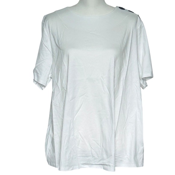 Pari Passu Tops - PARI PASSU Raen Cotton T-Shirt‎ 100% Cotton Button Shoulder White Size 4D/18